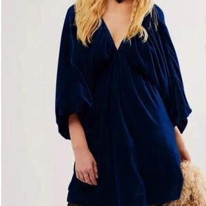 Free People Portia Blue Velvet Dress